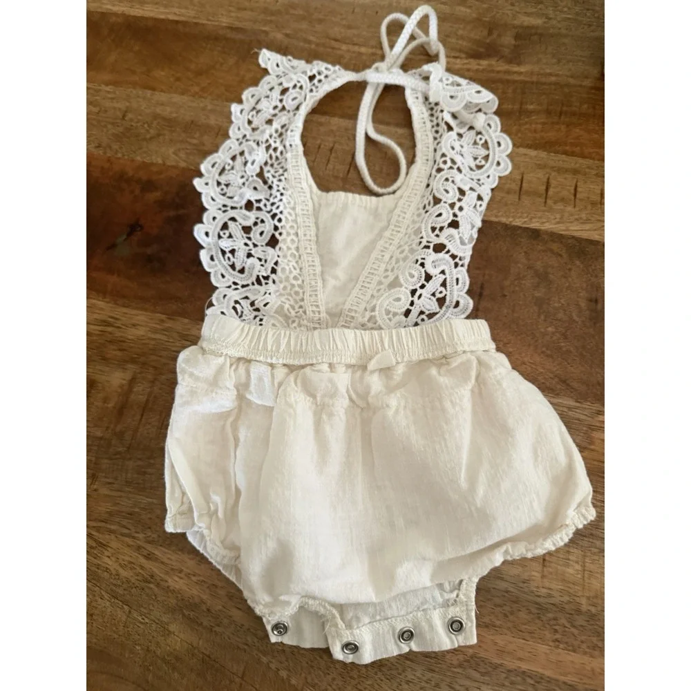 Baby Girl Boho Lace Romper Ivory Bubble Outfit Size 80 12‎ Months Photography